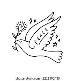 Line art dove. Flying pigeon logo drawing. Black and white vector illustration. Good for greeting card, banner, flyer and poster.