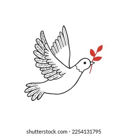 Line art dove. Flying pigeon logo drawing. Black and white vector illustration. Good for greeting card, banner, flyer and poster.