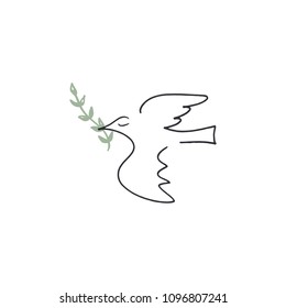 Line art dove, hand drawn. Vector and jpg image. Clipart, isolated.