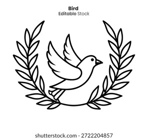 Eine von Blättern umgebene Kunstzeilentaube ist ein klassisches Symbol für Frieden und Freiheit.
