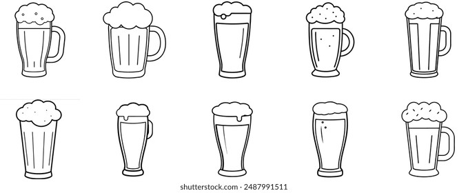 Line art, draft beer with foam set