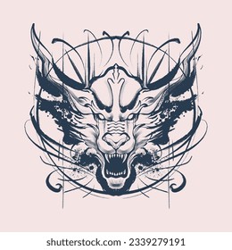 the line art dragon head illustration vector
