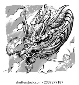 the line art dragon illustration vector