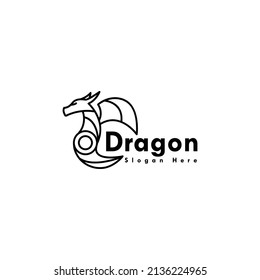 Line art dragon logo template design vector