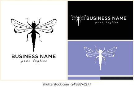 plantilla de logotipo de libélula de arte lineal