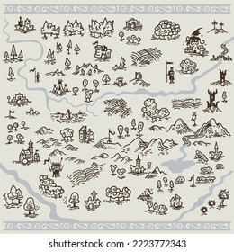 Line art draw simple icon fantasy middle ages map