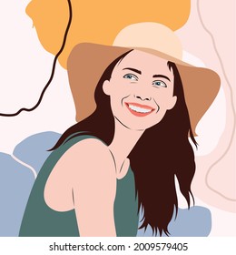 line art drawing with abstract shape smile girl capture image
