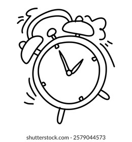 Line art drawing of an alarm clock, symbolizing time management, punctuality, and the importance of routine in education and learning