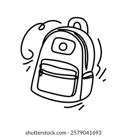 Line art drawing of a backpack, symbolizing school, adventure, and exploration. Perfect for back-to-school materials