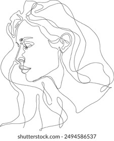 line art drawing of a Beautiful Woman's face.  female models on white background