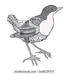 Line art drawing of a bird with pattern 