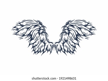 Line Art Drawing Of Blue Angle Wings