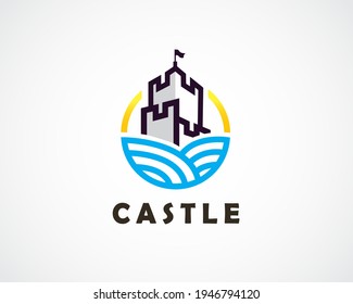 line art drawing castle kingdom secure logo symbol emblem design illustration