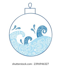 line art drawing of a Christmas ball, toy on the spruce for coloring, cards, books