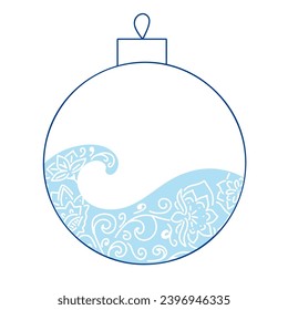 line art drawing of a Christmas ball, toy on the spruce for coloring, cards, books