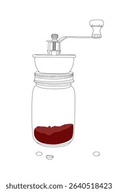 Line art drawing Classic manual coffee bean grinder