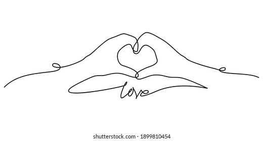 Line Art Drawing A Close Up Woman And Man Hands Showing Love Sign Or Shape Of Heart Vector Illustration