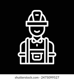 Line Art Drawing of Construction Worker Wearing Hard Hat