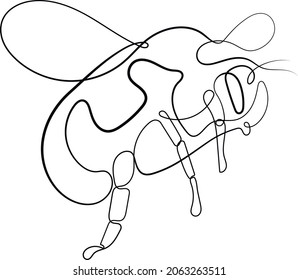 Line art drawing of cute fly, bee in vector illustration. Continuous one line drawing of  fly, bee silhouette isolated on white background. Fly, bee for background, logo or tattoo.