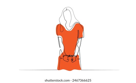 line art drawing of female prisoner.one line drawing of woman suspect of crime.single line vector illustration