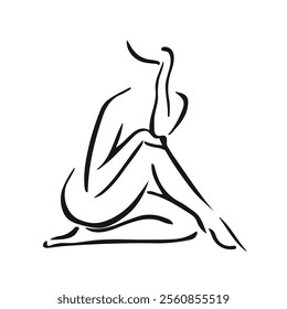 Line Art Drawing of Female Silhouette. Trendy Line Art Woman Body, Minimalist Contour Drawing. Vector Outline Illustration for Minimalistic Home Décor, Wall Art, Posters, Print, Mobile. Not AI