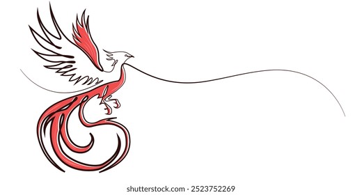 desenho de arte de linha de voo phoenix bird.single linha vetor ilustração de cor vermelha phoenix bird.line arte vetor ilustração.isolado fundo branco