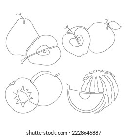 símbolo de la fruta de dibujo de línea para el logotipo y la pera de diseño imprimible; manzana; albaricoque; sandía
