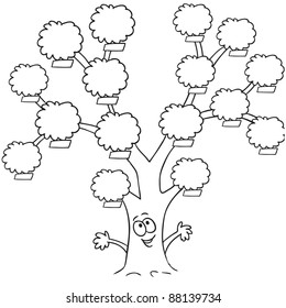 Line Art Drawing Of A Funny Family Tree