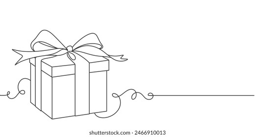 line art drawing of gift box. Wrapped surprise package for christmas or birthday party .Party and celebration. Gift box line art outline vector illustration