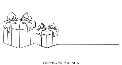 line art drawing of gift box. Wrapped surprise package for christmas or birthday party .Party and celebration. Gift box line art outline vector illustration