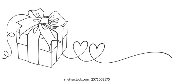 line art drawing of gift box Presents with ribbon bow Hand drawn greeting present box.