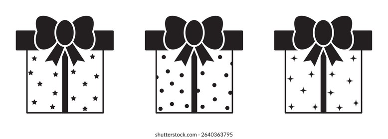 line art drawing gift box for coloring and drawing. presents isolated on background. Collection for Birthday, Christmas. For vector cartoon cute gift box icon design. 