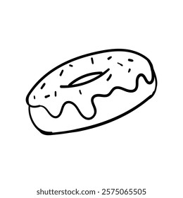 Line Art Drawing of a Glazed Donut with Sprinkles