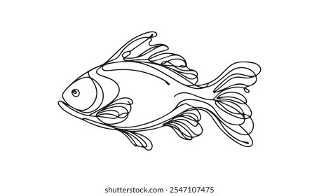 Line art drawing of gold fish