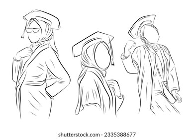  line art drawing of graduate student with diploma