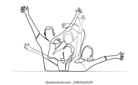 line art drawing of group of people of different races. rejoicing. group of business workers of different races