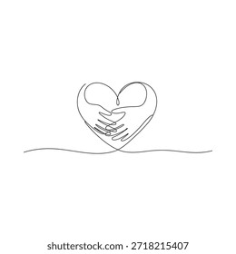 Dibujo artístico de líneas de manos que forman suavemente una forma de corazón con trazos delicados