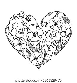 line art drawing of a heart for coloring, cards, books