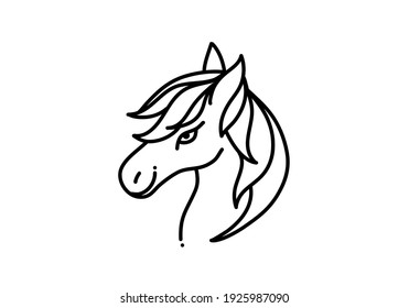 Line Art Drawing Of Horse Head In Black Color