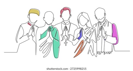 desenho artístico da linha da unidade inter-religiosa. desenho à mão da linha abstrata da tolerância religiosa. unidade, diferenças, diversidade religiosa.