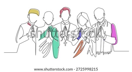 line art drawing of interfaith unity. hand-drawn abstract line art of religious tolerance. unity, differences, religious diversity.
