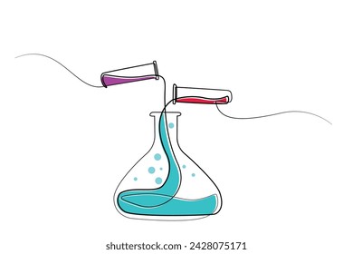 line art drawing of laboratory flask.one line drawing of laboratory flask.research ,scientist,science vector line