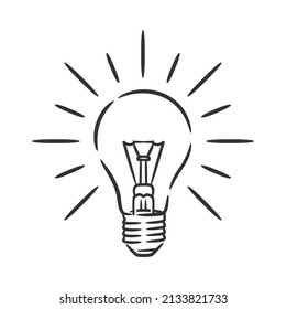 Line art drawing of light bulb symbol idea. Light bulb line art hand drawn illustration