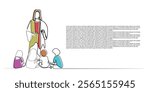 line art drawing of the Lord Jesus speaking in front of the children. Simple line art of the Lord Jesus in the middle of the children.