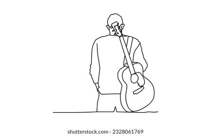 Line art drawing of a male carry guitar illustration design