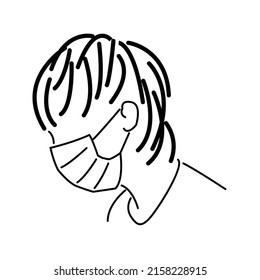 Line Art Of A Drawing Of A Man With Dreadlocks And Wearing A Health Mask