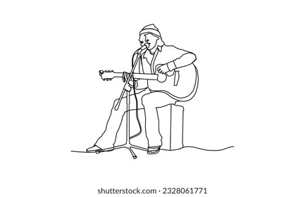 Line Art Zeichnung eines Mannes, der Gitarre-Vektorgrafik spielt