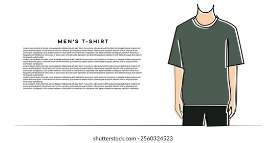 line art drawing of men's t-shirt clothing. line art of a half-body male model in a short t-shirt.