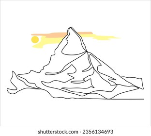 Line Art Drawing of Mountain Landscape. Mountain Landscape Line Art Drawing, Ideal for Wall Art Print, Modern Poster, Minimal Interior Design, Social Media, Travel Design