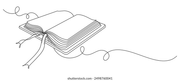 Line art drawing of opened book. Education book line art vector illustration, idea, school and intelligence concept.